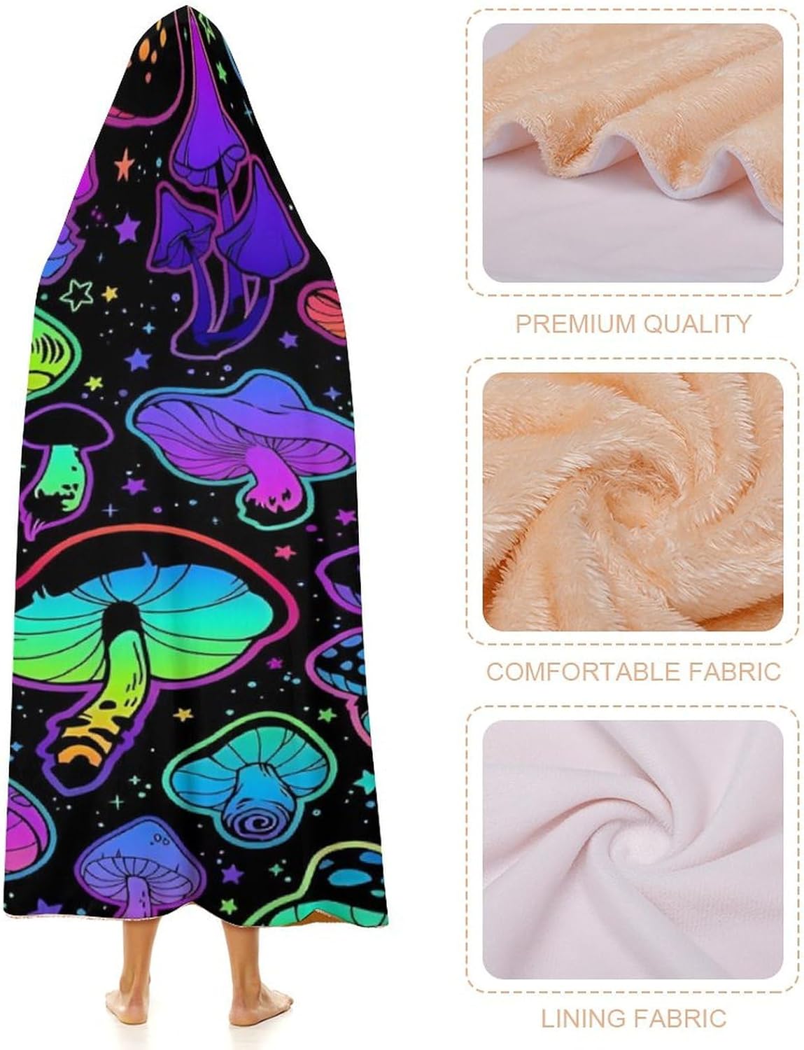Mushroom Hooded Blanket Mushrooms Gifts for Women Mushrooms Wearable Blanket Hoodies Blankets for Bed Room Decorative