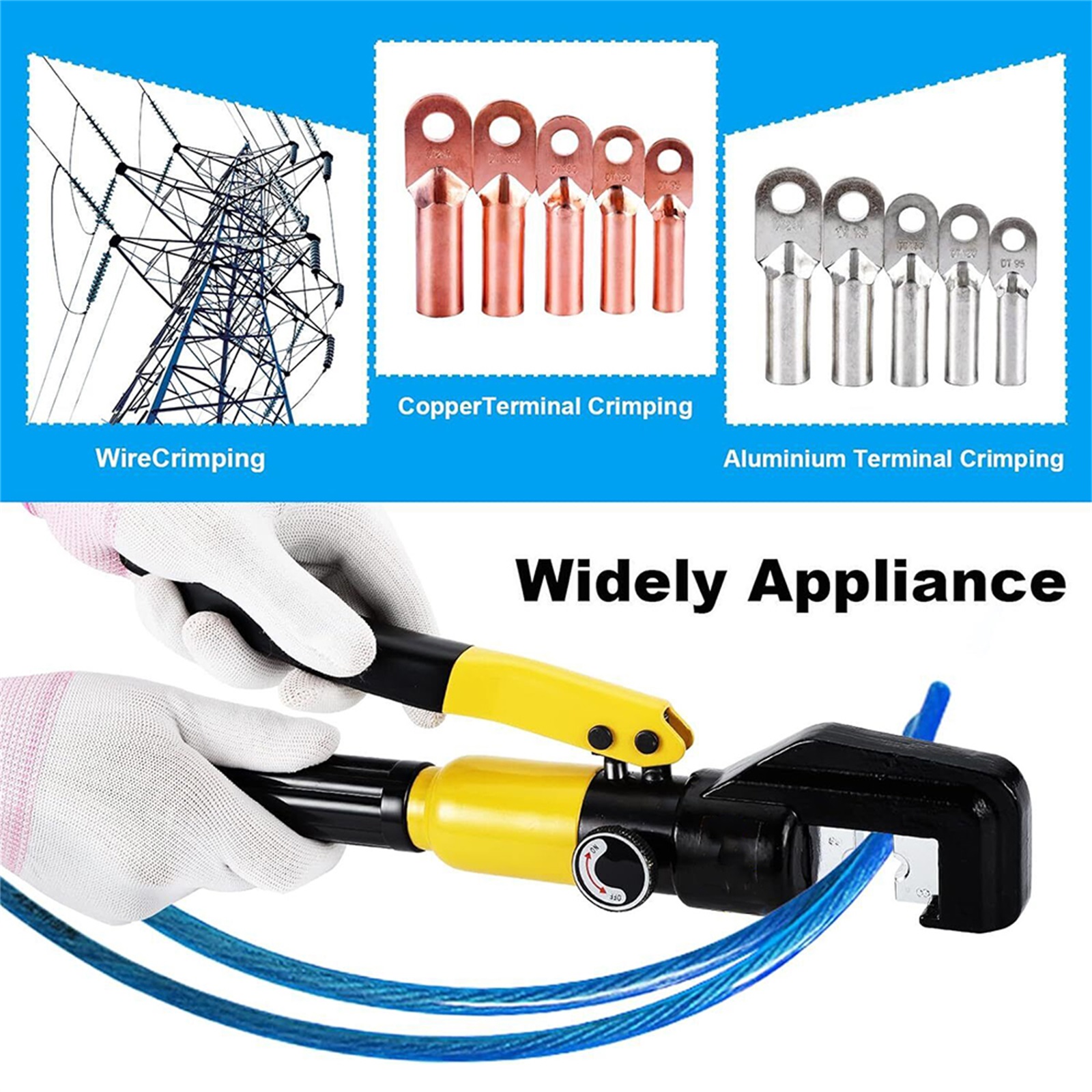 Hydraulic Wire Crimper Tool Kit, Manual Cable Lug Crimping Tool with Carrying Case and Dies for Copper/Aluminum Terminals