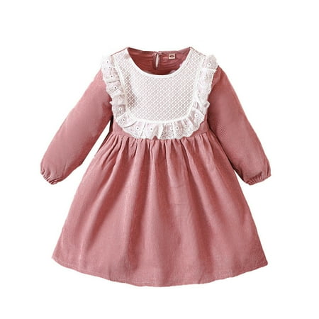 

WUXIAN Toddler Girls Fall Autumn Winter Splicing Lace Dress Casual Dress Keep Warm Dress Infants Baby Sundress Children Simple Dailywear