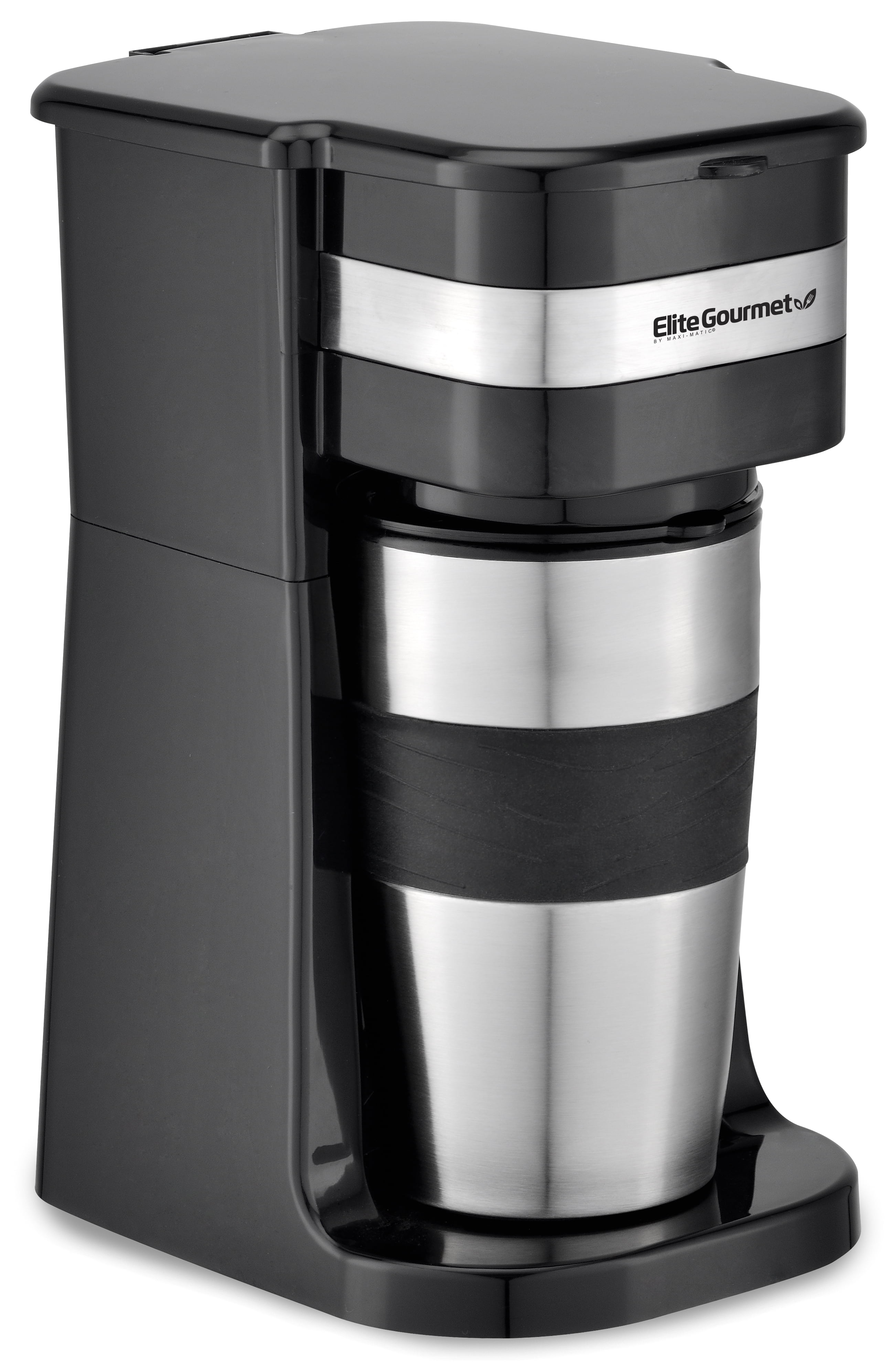 Elite Gourmet Dual Coffee Maker with Two Stainless Steel Interior Travel  Mugs, Black