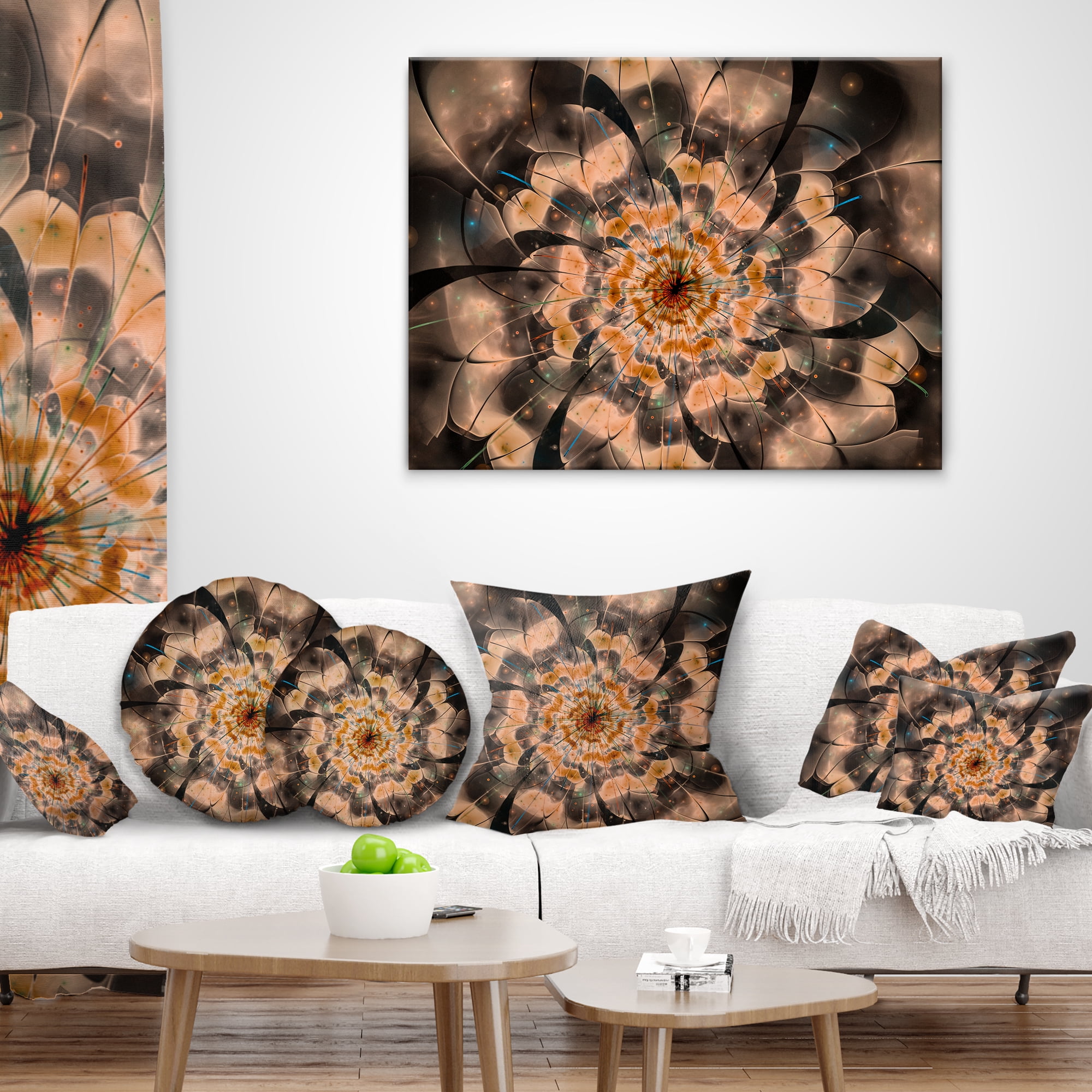 Designart Brown Fractal Flower Petals Close up - Floral Throw Pillow - 18x18