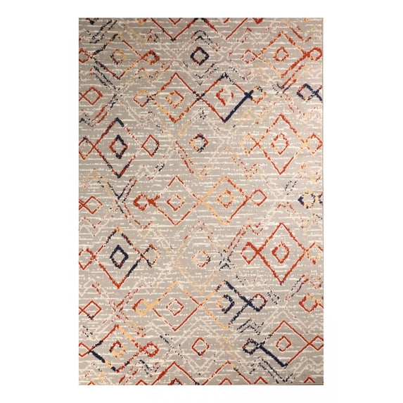 Furnish My Place Indoor Moroccan Geometric Print Rug with Jute Backing - 7 ft. 8 in. x 11 ft., Light Grey, Patterned, Area Rug for Living Room, Bedroom, Hallway