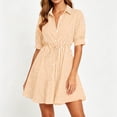 thumbnail image 2 of Kezqiaxn Button Down Dress for Women Summer Striped Drawstring Short Sleeve Collared Summer Dresses Fashion Clothing, 2 of 6