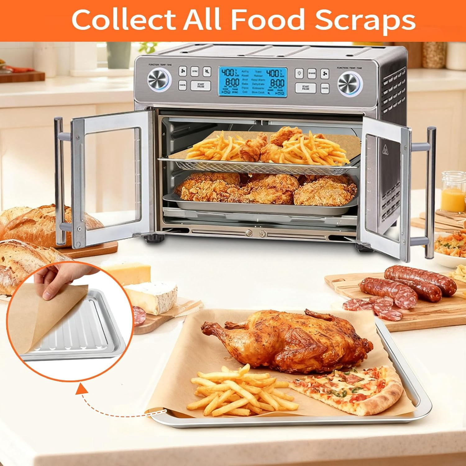 Air Fryer Accessories for  French Door 360 Extra Large Dual Zone 25 QT Oven, Baking Set with Air Fryer Basket Baking Pan Tray Disposable Parchment Paper Reusable Baking Mat Cookware