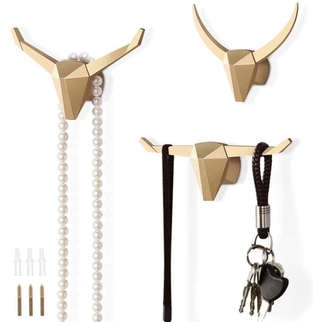 Gancho de pared, cabeza de animal, perchero montado en la pared, diseño de resina, gancho de pared dorado, ganchos decorativos para bolsas de ropa, sombreros, paquete de 3 Ormromra YQ-0820