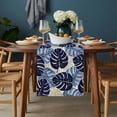 thumbnail image 2 of Blue Palm Leaves Table Runner - 60 Inch Long, Kitchen Dining Table Runner Dresser Scarves, Farmhouse Summer Beige Tropical Plants Farmhouse Decor for Coffee Tables Wedding Party Banquet, 2 of 8