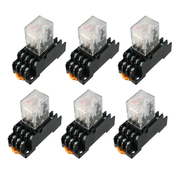 6 Uds AC 110/120V Bobina 8 Pines DPDT 35mm DIN Rail Relé De Potencia Electromagnética
