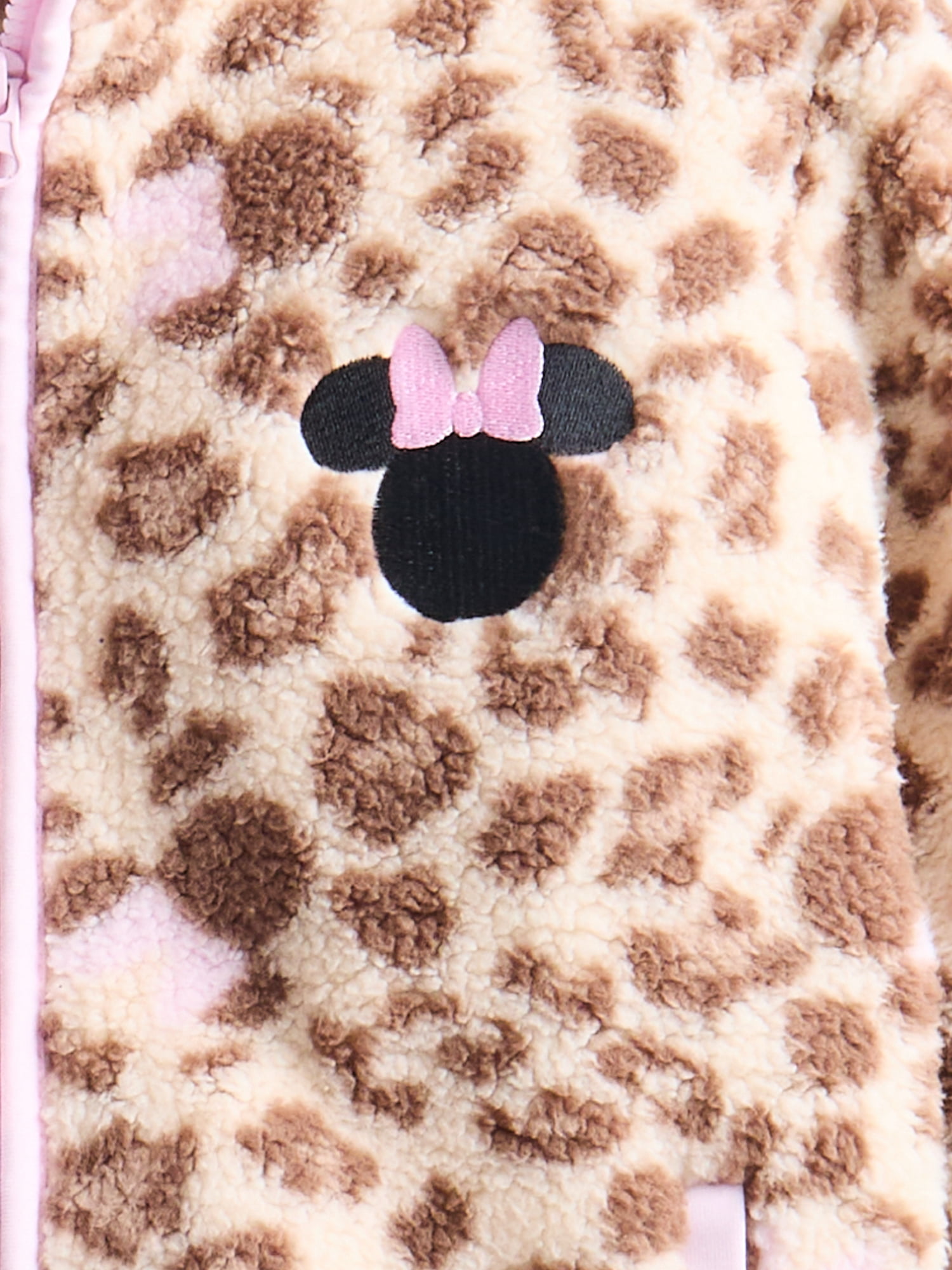 Disney Girls Minnie Mouse Cheetah Print Fleece Zip Up Jacket, Size 4-16