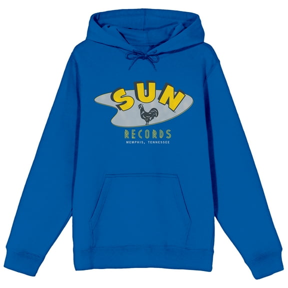 Sun Records Logo Long Sleeve Royal Blue Adult Hooded Sweatshirt-Medium