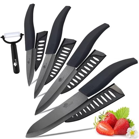 MYVIT Kitchen Ceramic Knife Set Pro Chef Knife with Sheaths, Sharp Rust Proof Stain Resistant (6" Chef Knife, 5" Utility Knife, 4" Fruit Knife, 3" Paring Knife, One Peeler)