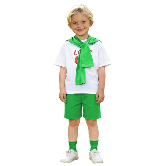Toddler Boy Outfits 3 Piece Solid Print Short Sleeve Crew Neck T-Shirt Top And Shorts Scarf Outdoor Wear Boys' Clothing Sets Size 4-5 Years