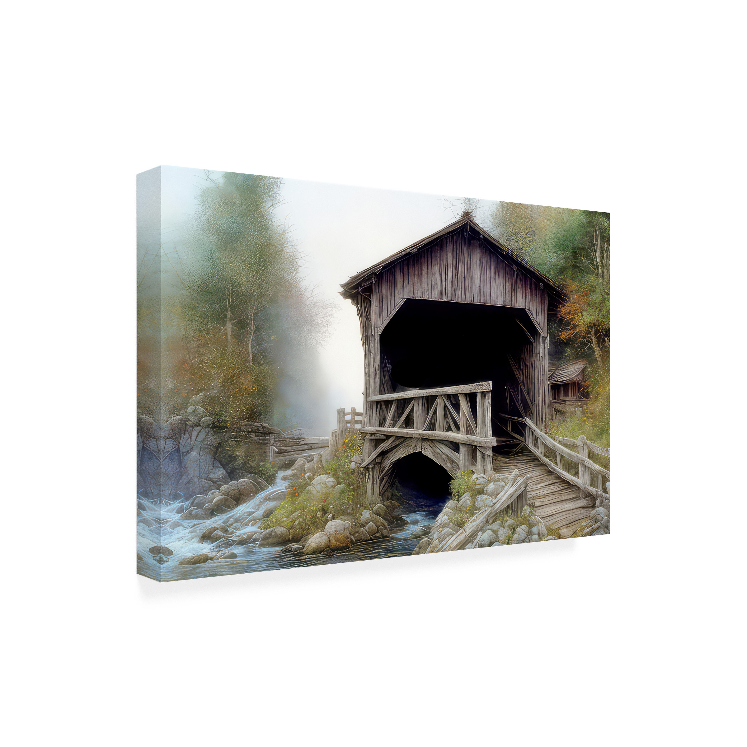 Canvas Wall Art - FootePrint Art 'Bridge Over County Creek' Wall Art for Living Room, Bedroom, or Office DÃ©cor by Trademark Fine Art - 24 x 16 Inches