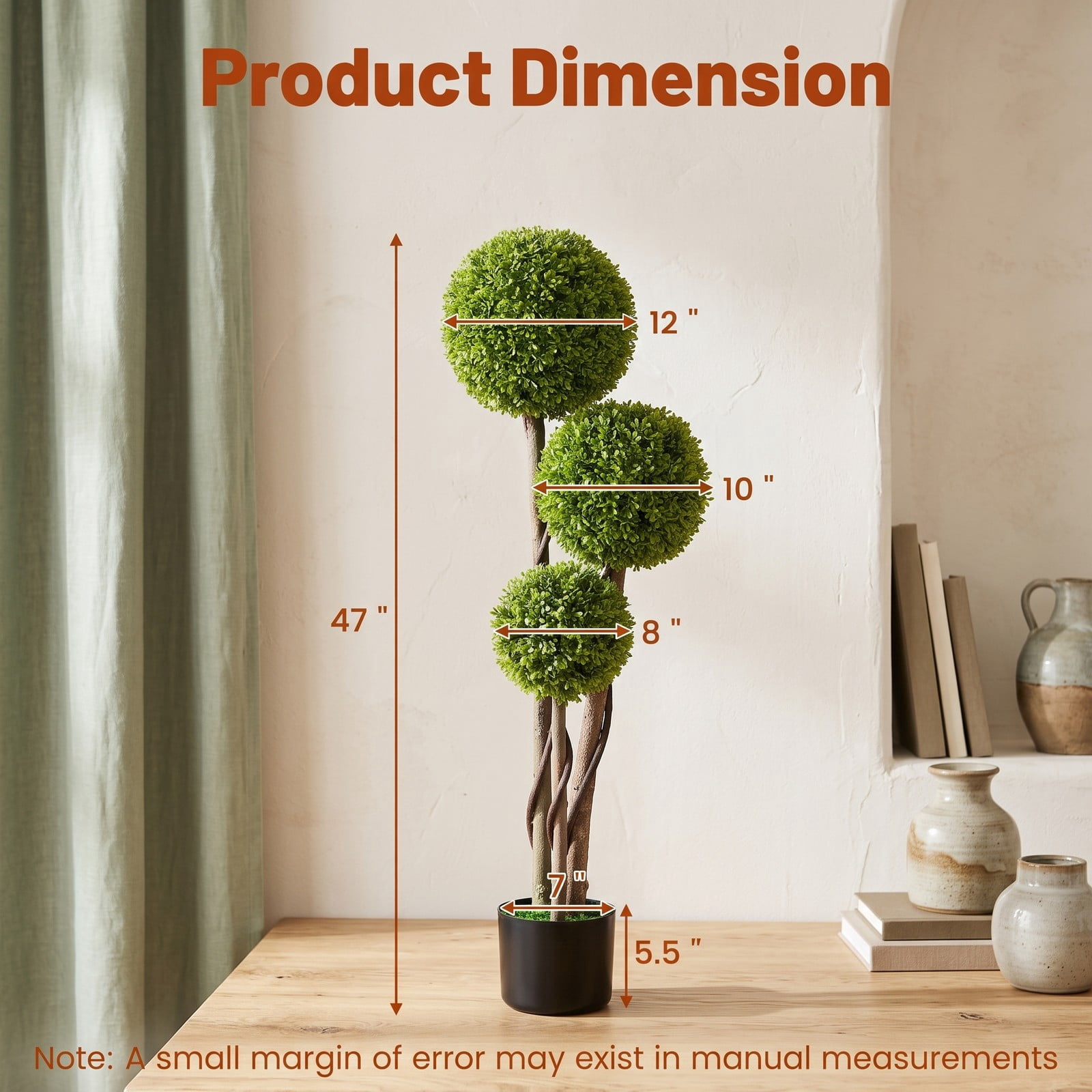 ALPULON 4 FT Artificial Boxwood Topiary Ball Tree, Faux Triple Ball Plant with Weighted Cement Pot for Indoor Outdoor Front Porch Home Shop Decor, Green