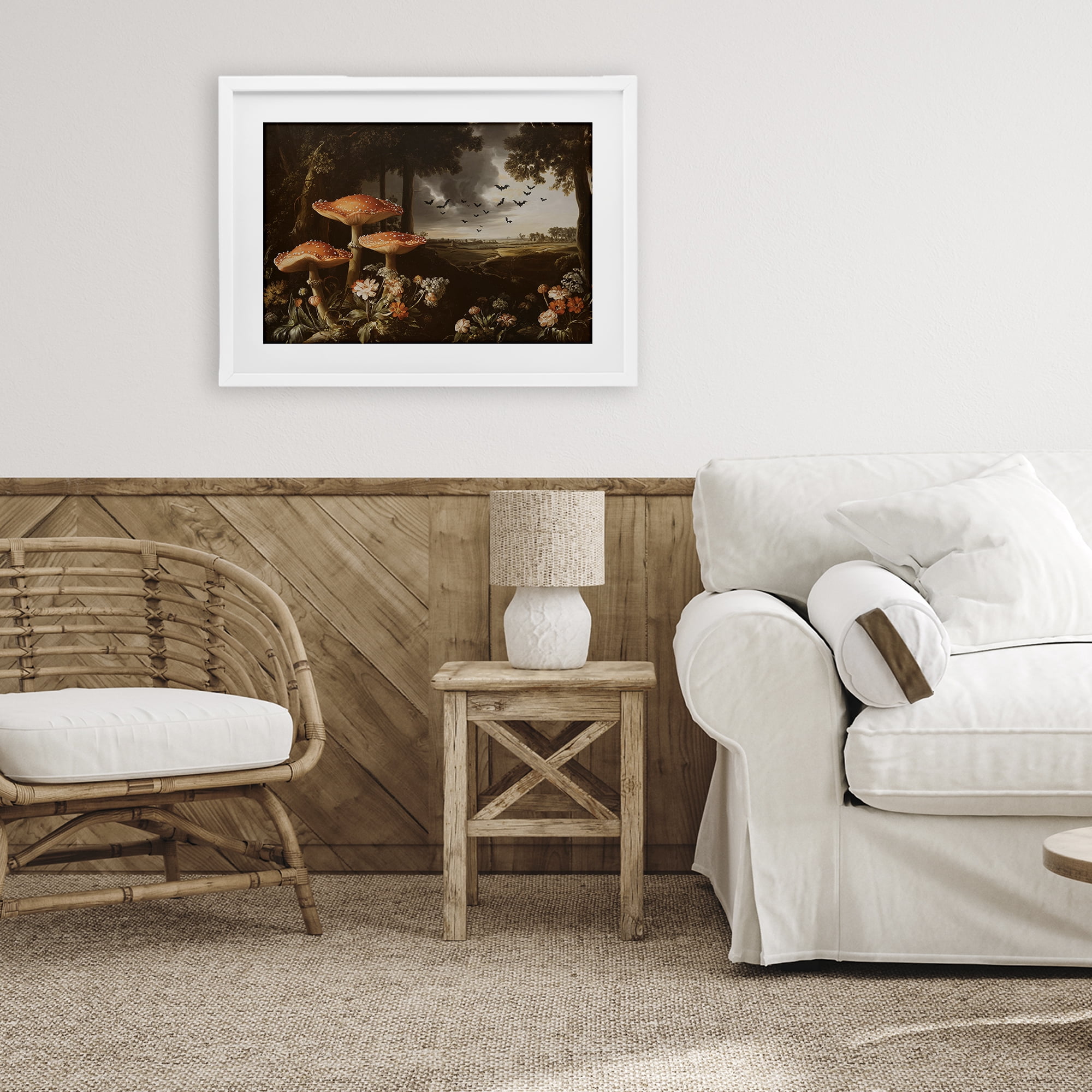 Stupell Industries Bats in Autumn Forest White Framed Print Under Glass, design by Jacky Ngan