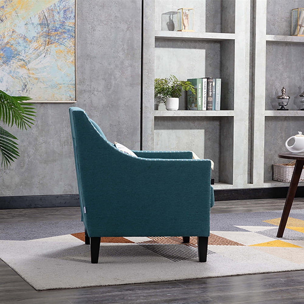 Kepooman Modern Accent Chair for Bedroom Living Room, Armchair with Nailheads and Solid wood Legs Teal Linen, Teal Kepooman Modern Accent Chair for Bedroom Living Room, Armchair with Nailheads and Solid wood Legs Teal Linen, Teal