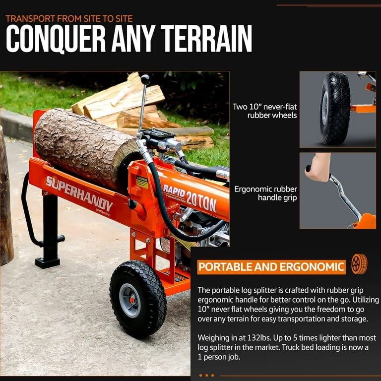 SuperHandy 20-Ton Gas Log Splitter with 7HP Full Wedge Firewood