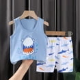 thumbnail image 2 of XUELUO Baby Boys Outfit Sets Summer Cartoon Shark Print Crew Neck Sleeveless Tank Tops Vest With Elastic Waist Shorts Outdoor Casual Daily-Wear,Blue,6-12 Months, 2 of 3