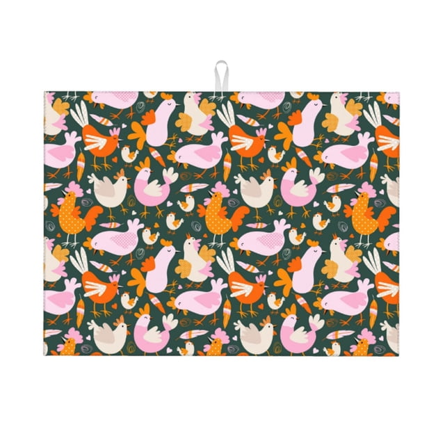 Fotbe Roosters and Chicks Alfombrilla de Secado para Cocina con Estampado, 18x24 Pulgadas