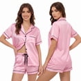 thumbnail image 7 of LUBOT 2026 Silk Pajamas for Women Satin Pajama Sets PJ 2 Piece Short Sleeve Soft Button Down Loungewear Sleepwear Pink 2XL, 7 of 7