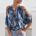 thumbnail image 3 of Ichuanyi Womens Swimsuits Clearance Sexy Women Casual Printed Half Sleeve Halter Necklace Clod Shoulder Pullover Blouse T-shirt Tops Ichuanyi Ichuanyi, 3 of 5