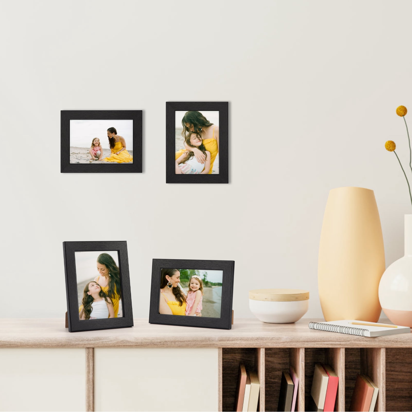 Giftgarden 4x6 Picture Frame Set of 7, Black 4 by 6 Photo Frames for Wall and Tabletop Display