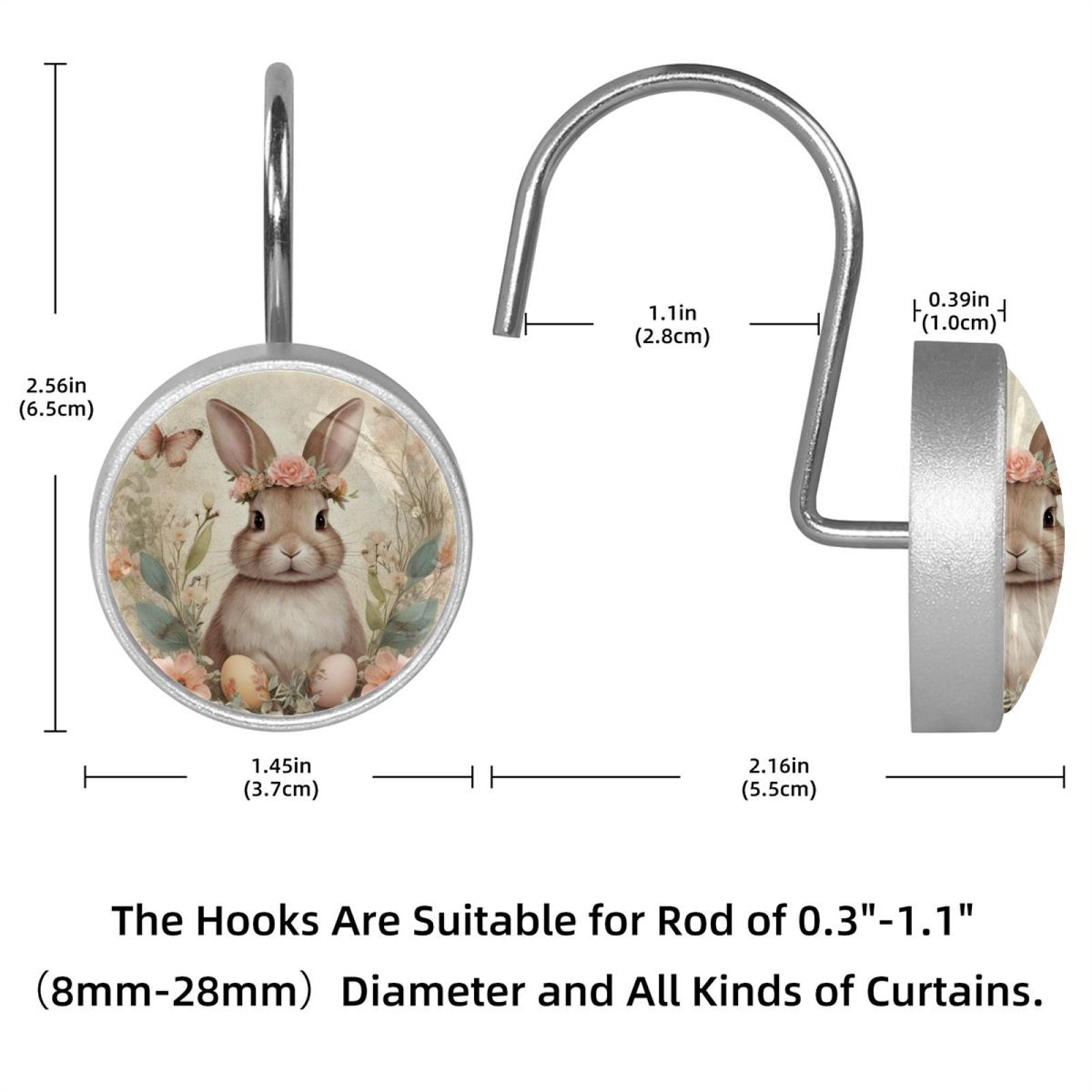 Imobaby 12 Pcs Metal Shower Curtain Hooks Rust Proof for Shower Curtain Liner - Vintage Wreath Bunny