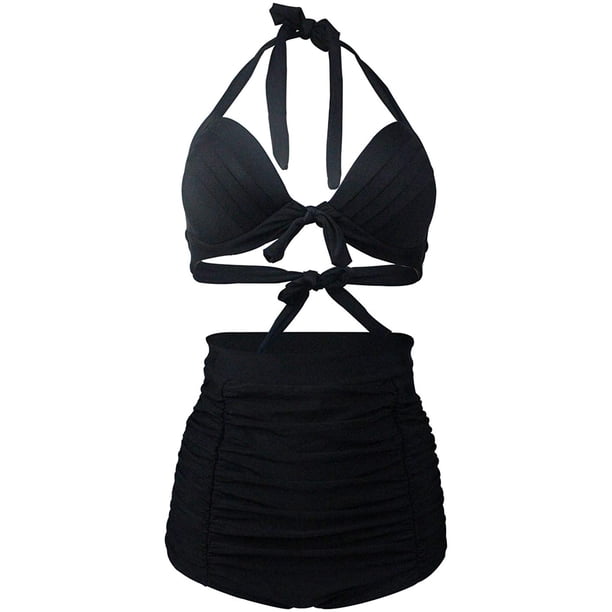 Traje de baño de bikini de cintura alta con cuello halter floral para mujer Trajes de baño con estampado floral 2 piezas Adepaton WMZL-953-12