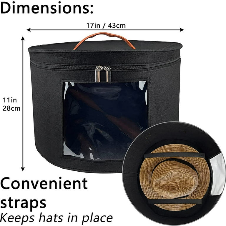 Hat Storage Box Large: Round Felt Hat Organizer Straw Hat Box with Clear  Panel