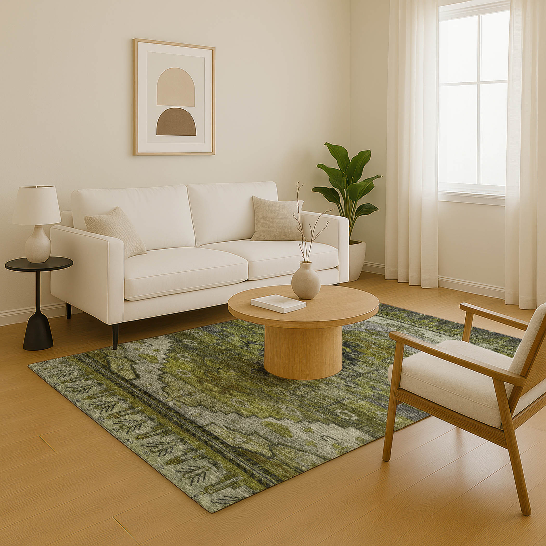 Addison Rugs Mayfield Premium Machine Washable Transitional Tribal Olive Rectangle Rug, 2'6" x 3'10"