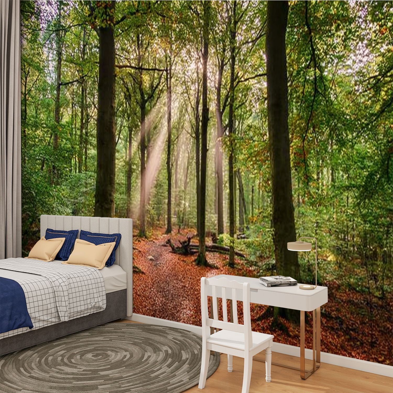 Peel and Stick Wallpaper Green forrest summer europe Modern Art Wall Mural Decor Self Adhesive and Removable 100in x 144in