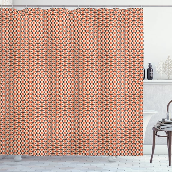 Tribal Shower Curtain, Geometric Rhombuses with Six Pointed Star Pattern Traditional Oriental Arrangement, Fabric Bathroom Set with Hooks, 69W X 84L Inches Extra Long, Multicolor, by Ambesonne