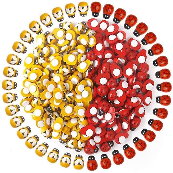 200pcs Wooden Bees Ladybugs, Wooden Bumble Bees Ladybugs For Crafts Scrapbooking Diy Party Decora