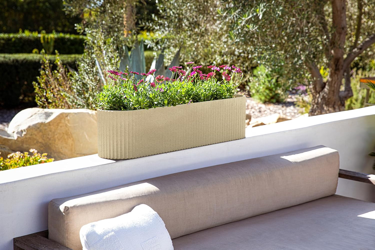 FeGeMax  Demi Series Window Box Planter - Long Planter Box for Windowsill/Balcony | Durable Plastic-Stone Composite Material | Modern Décor for Flowers/Herbs