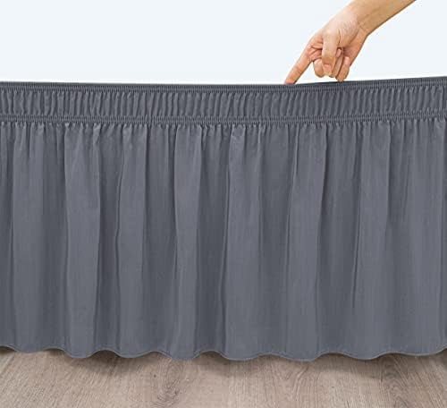 Wrap Around Bed Skirts with Split Corners for Full Beds 15" Drop, Dark Grey Adjustable Elastic Dust Ruffles Easy Fit Wrinkle Resistant Silky Luxurious Fabric Machine Washable