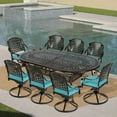thumbnail image 3 of VIVIJASON 9-Piece Outdoor Patio Furniture Dining Set, All-Weather Cast Aluminum Conversation Set, Include 8 Swivel Dining Chairs and an Oval Table with Umbrella Hole, Ocean Blue Cushion, 3 of 7