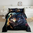 thumbnail image 2 of Cool Wolf Comforter Set 3D Animal Wolf Bedding Sets Full Size Red Rose Floral Bedding Comforter Sets Boho Exotic Gothic Style Down Comforter Cool Wolf Print Duvet Set, 2 of 7