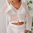 thumbnail image 2 of Oksale Women Crochet Cardigan Hollow Out Bell Sleeved Cropped Cover Up Cozy Long Sleeve Summer Cardigans for Holiday White Free Size, 2 of 9