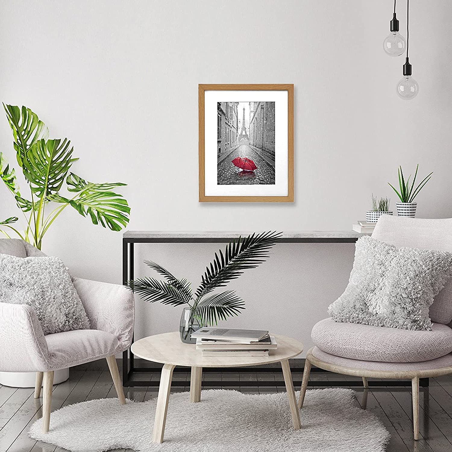 Americanflat 9x12 Picture Frame with Mat for 6x8, MDF wood and shatter-resistant glass, Oak