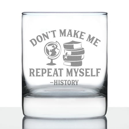 Bevvee Whiskey Rocks Glass 10.25 oz Repeat History Gifts for Whiskey Enthusiasts Glassware & Drinkware