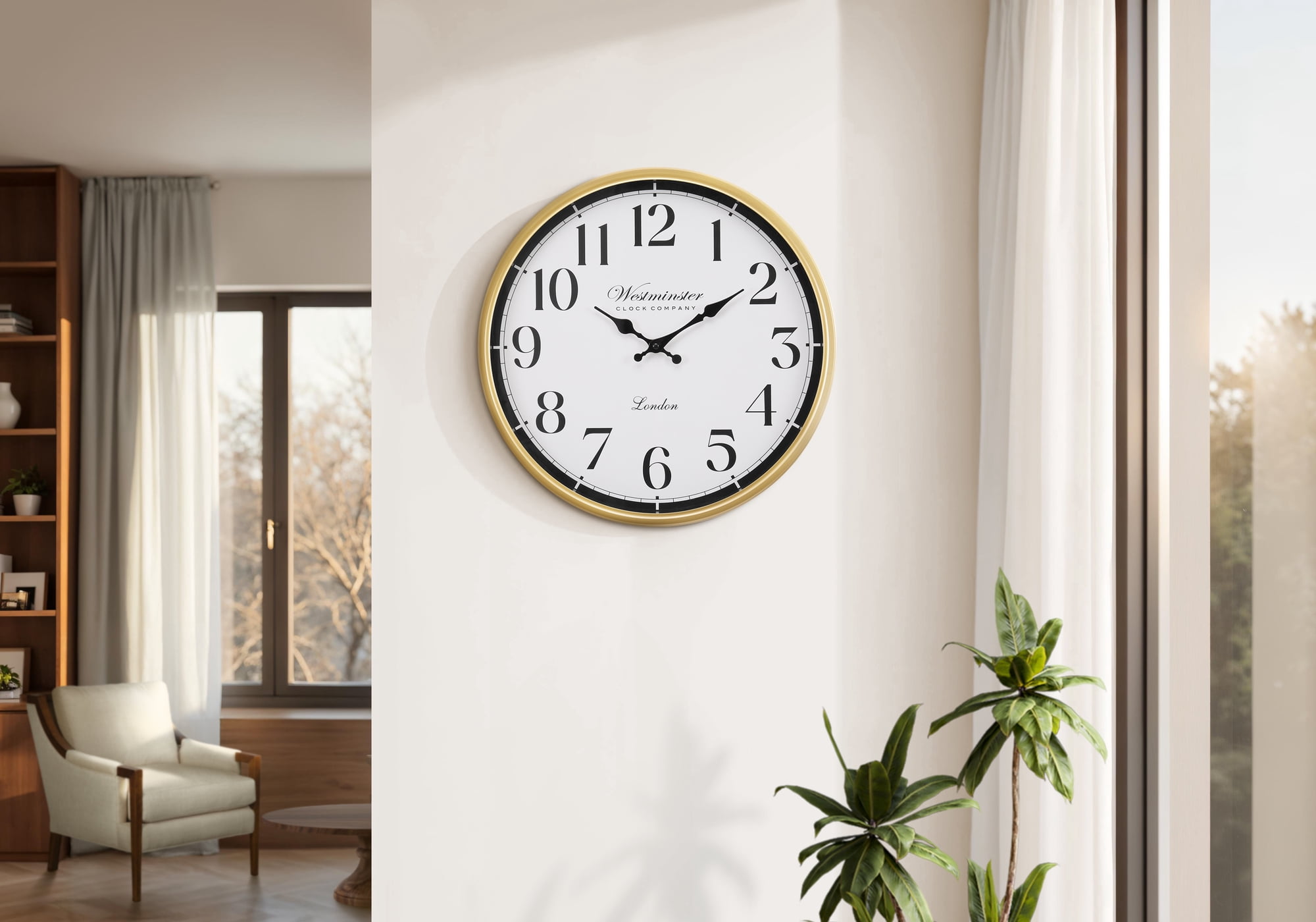 Clocks - 16" Round - Wall Clock - Gold Plastic Frame - Transitional