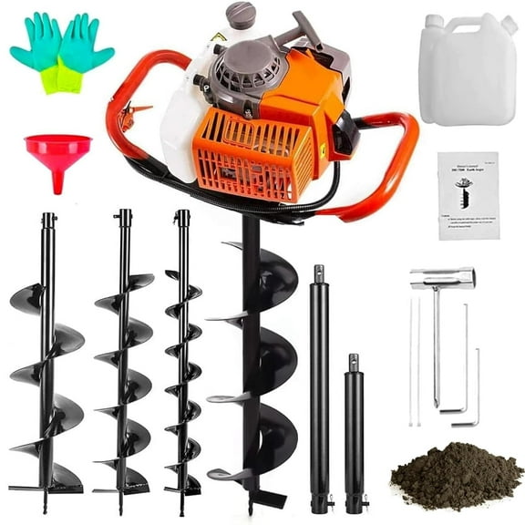 85CC Gas Powered Post Hole Digger for Fence and Planting with 3 Auger Drill Bits (4" 6" & 8")   2 Extension Rods（12" & 20"）, for Farm Garden Plant Earth Auger Drill Bits.