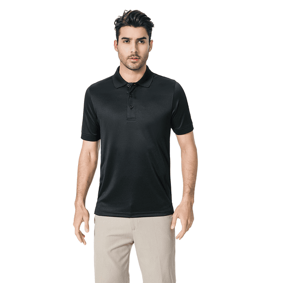 Zfeel Men's Performance Mesh Polo Shirt, 100% Polyester, Moisture-Wicking, Quick-Dry, Lightweight, Black, XS