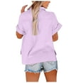 thumbnail image 4 of VERUGU Women Summer Button Down Shirts Cotton Linen Short Sleeve Lapel Basic Tees Blouse Solid Casual Loose Tunic Tops with Pockets Purple XXL, 4 of 8