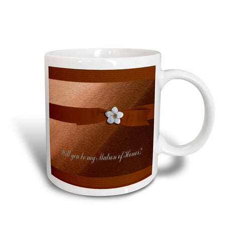 3dRose Matron of Honor Request, Autumn Orange Ribbon with Flower on Peach, Ceramic Mug,