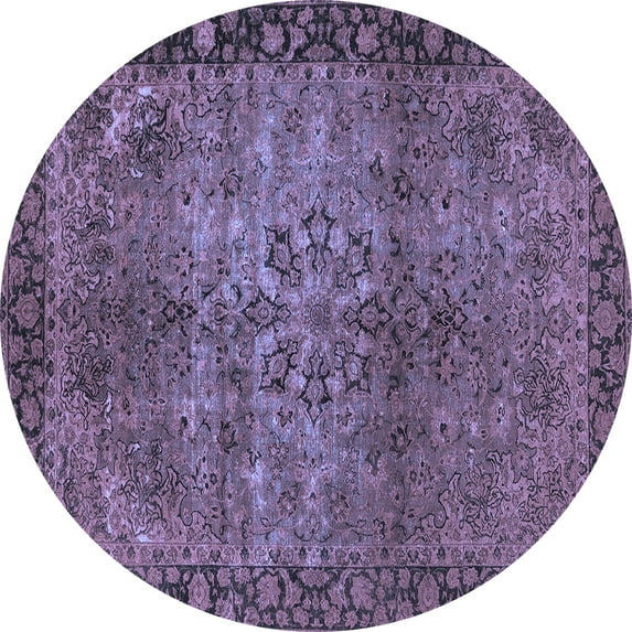 Ahgly Company Machine Washable Indoor Round Oriental Blue Industrial Area Rugs, 7' Round