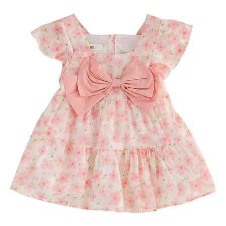 

Pedort Dresses For Girls 2023 Casual Girl s Cotton Linen Dress Flutter Sleeve Summer Casual Dresses Tiered A-Line Sundress Pink S