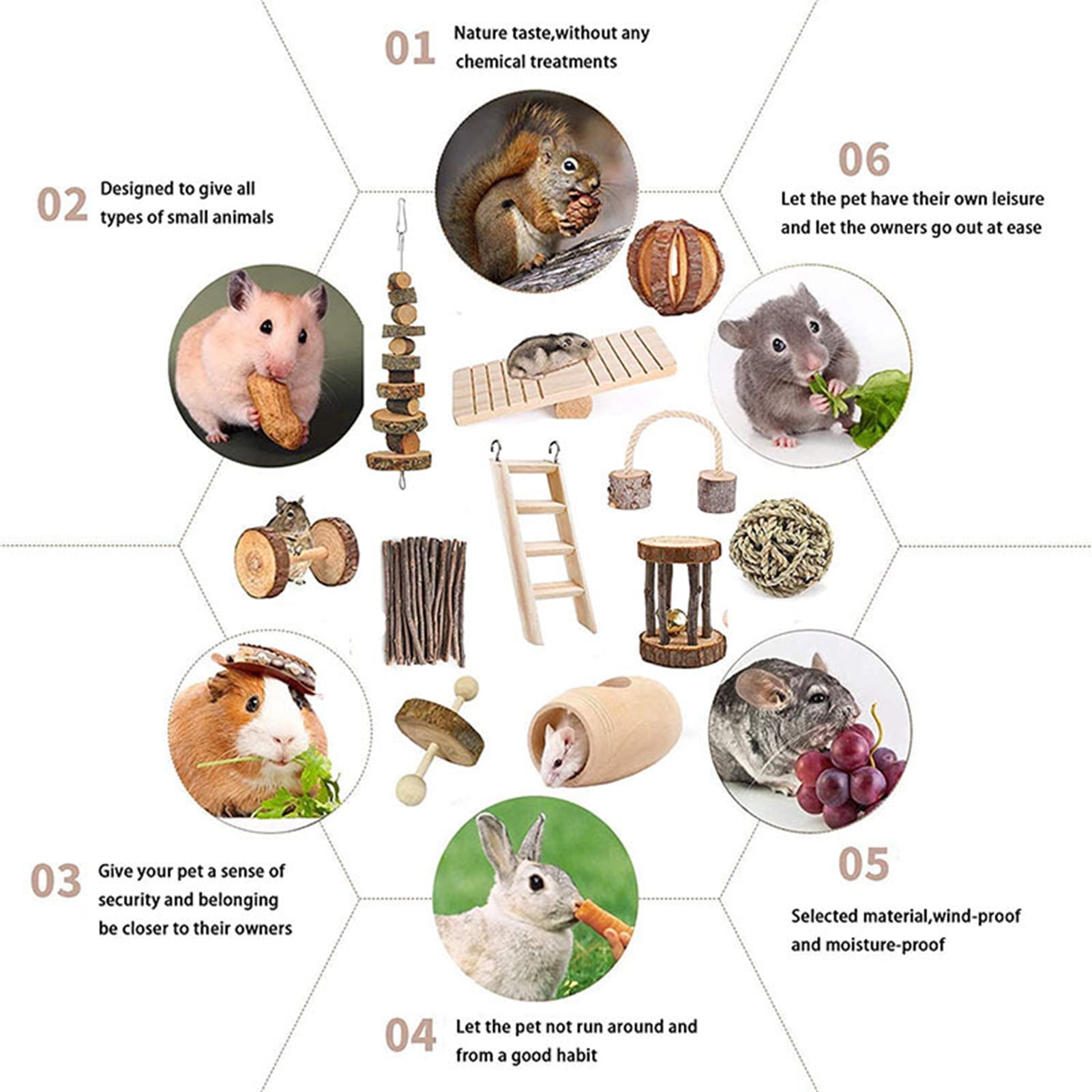 DOPI 11Pcs/Set Molar Toy Healthy Attractive Wood Hamster Toy Grass Ball Set for Squirrels