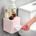thumbnail image 5 of AuroraX Rectangle Tissue Box Cover Modern Cube Pink Decorative Napkin Holder with Storage Shelf Wall Mounted Paper Organizer Dispenser for Bathroom,Toilet, 5 of 6