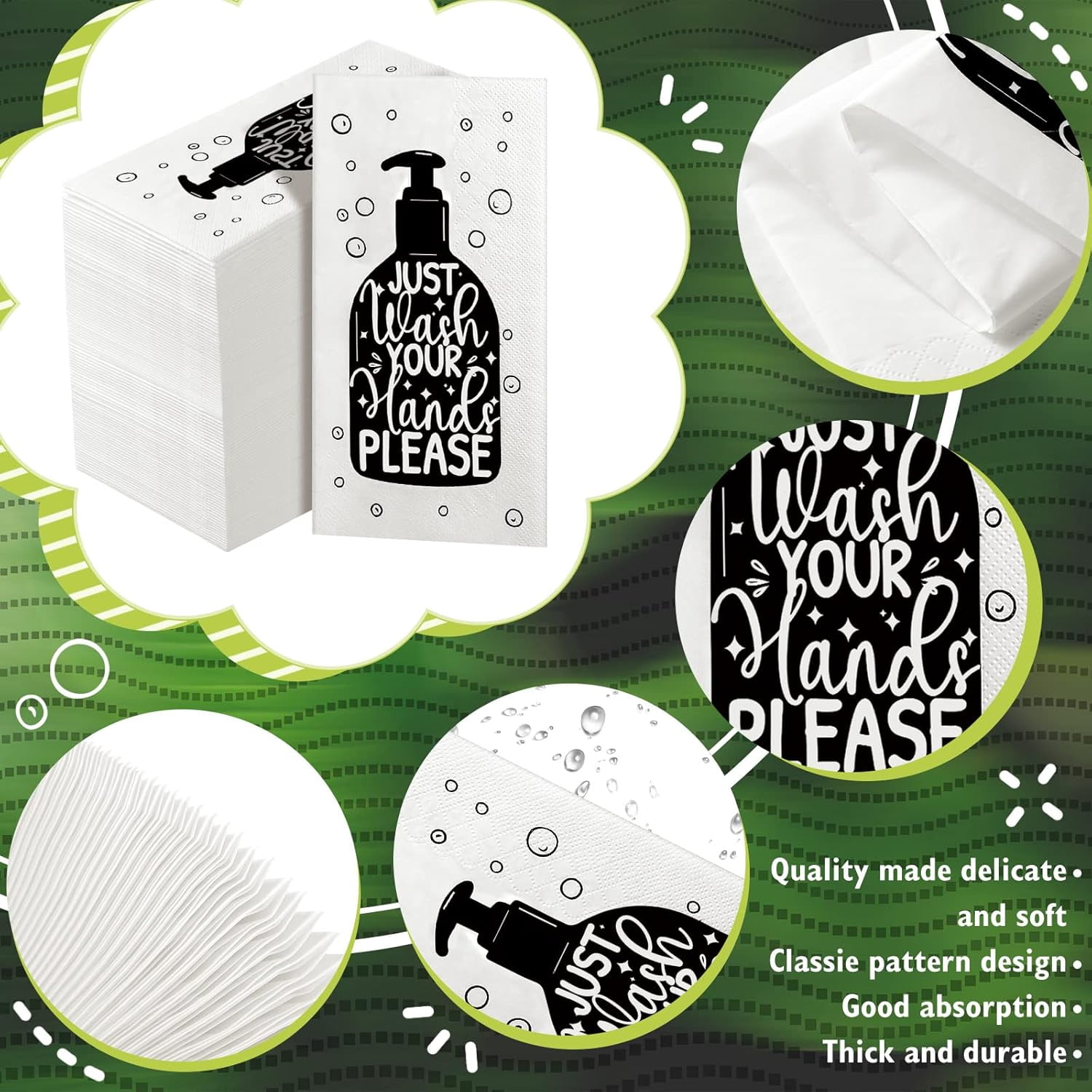 200 Pcs Paper Guest Towels Disposable Hand Towels Bathroom Guest Napkins Disposable Decorative Bathroom Napkins for Powder Room Wedding Holiday Birthday Baby Bridal Shower (White Black)