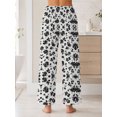 thumbnail image 4 of Women's Pajama Pants with Pockets, Black White Floral Soft Breathable Lounge Pants, 4 of 8